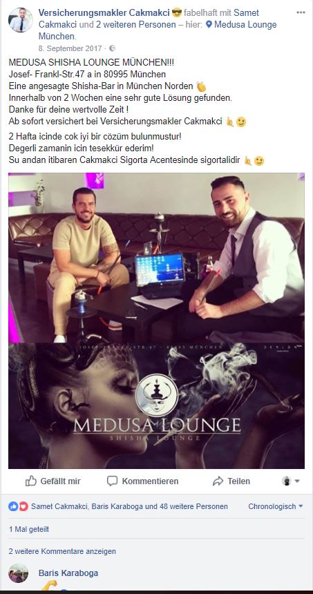 Kundenberatung Samet Cakmakci Sigortaci Sigorta Shisha Bar Medusa Lounge Gewerbe
